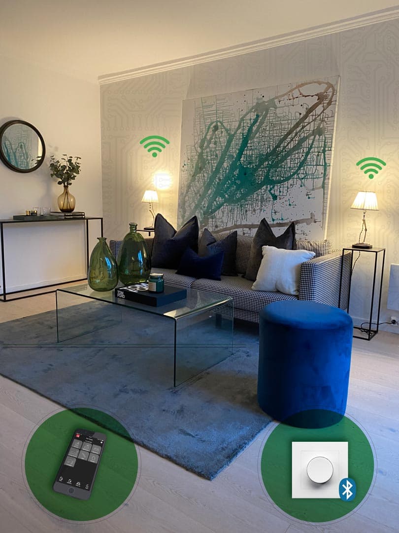 Her har kunden mulighet til å styre lysene sine både via app og dimmer